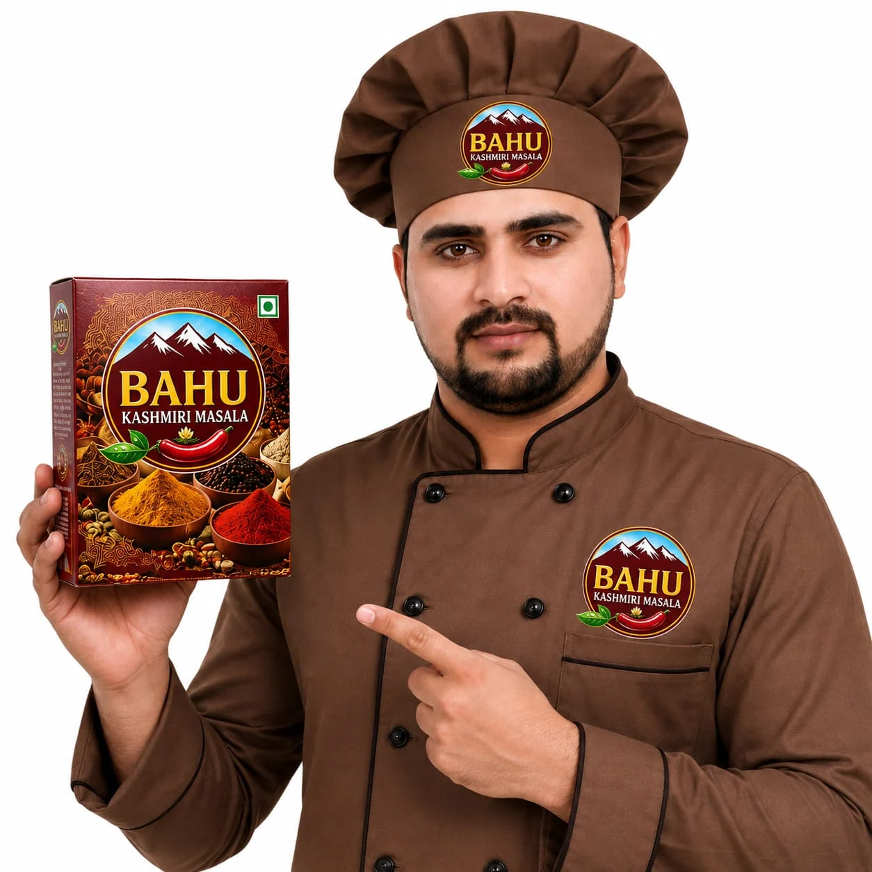 Bahu Kashmiri Masala chef presenting the brand
