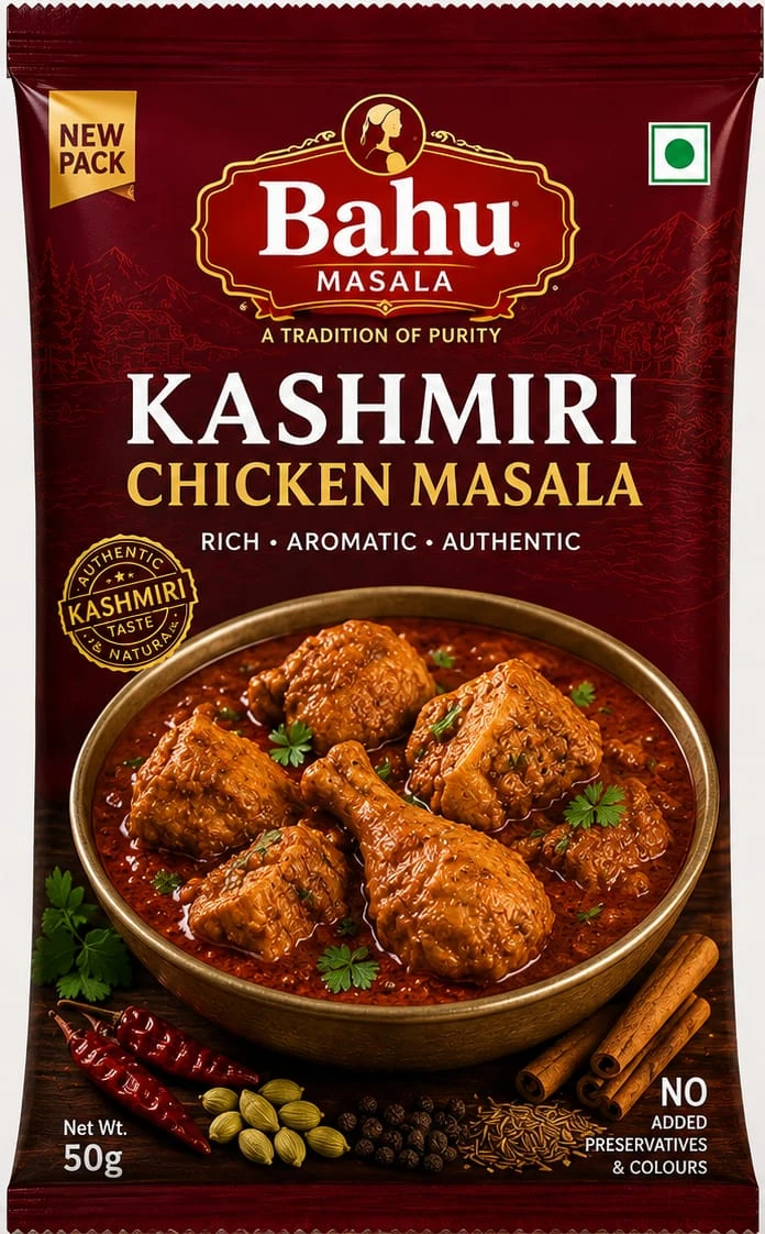 Front of Bahu Kashmiri Chicken Masala 50g pack